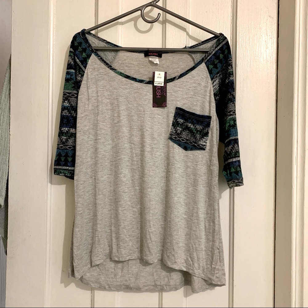 NWT KRUSH Aztec Design Top 3/4 Length Sleeves